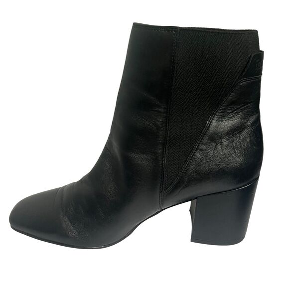 Franco Sarto Black Leather Ankle Boots Size 11 Block Heel Chelsea Boots Slip On - Picture 3 of 14